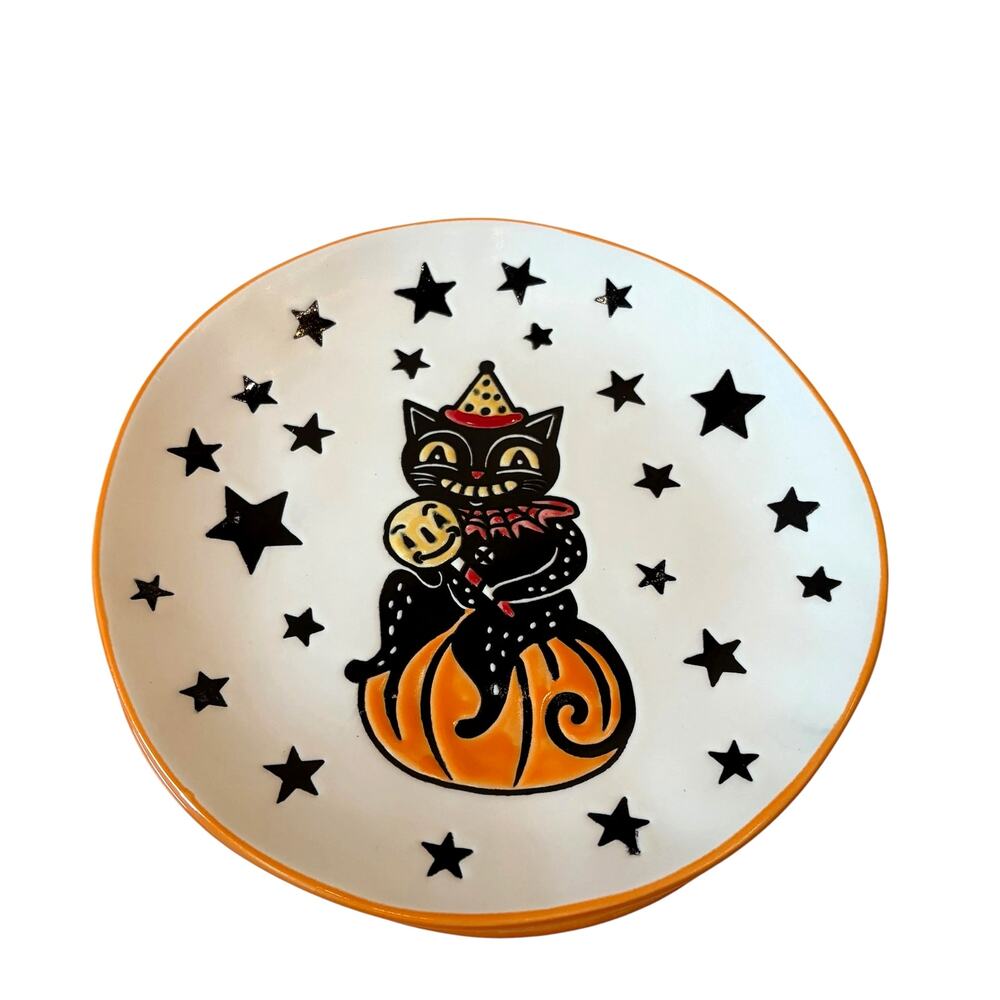 Eli & Ana Moxy Vintage Cat Salad Plates 8in Set of 4 Spooky Retro Halloween New - Picture 10 of 10